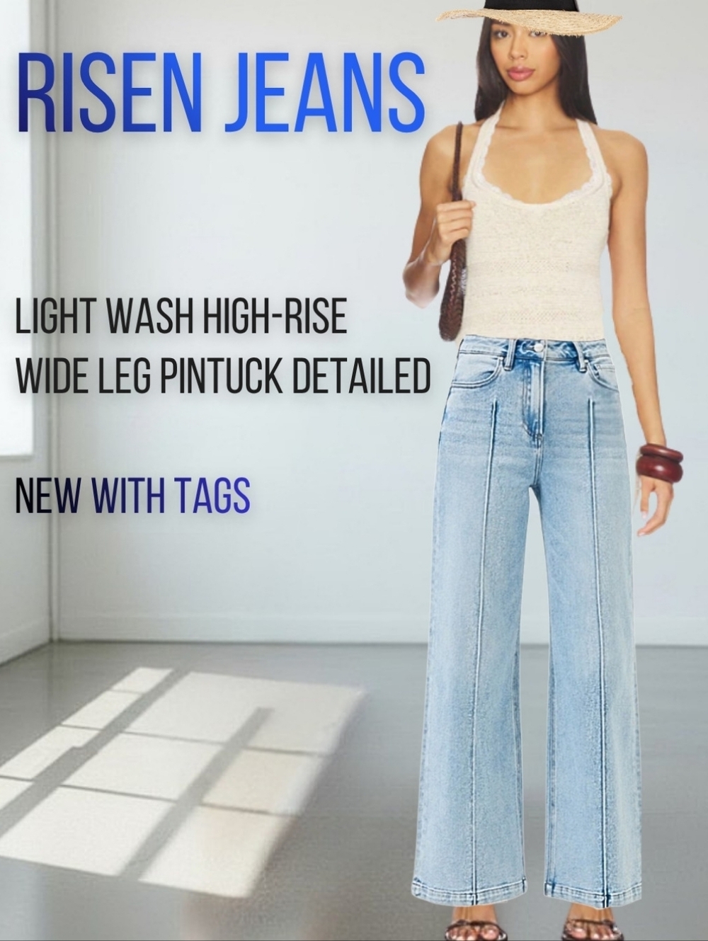 Risen Stylish Light Vintage Washed Blue High-Rise Flare Jeans For Women New Nwt